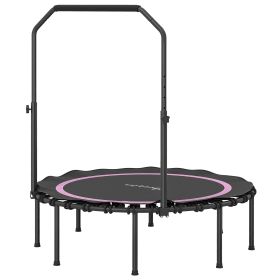45" Rebounder Trampoline for Adults, Foldable Mini Trampoline with Adjustable Handle Bar for Indoor Outdoor, Pink