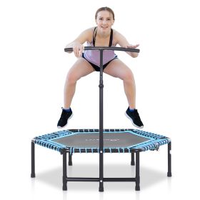 4.5ft Exercise Trampoline, Portable & Foldable Fitness Trampoline Rebounder with 3-Level Adjustable T-Bar, Great for Adults Kids Working Out, Blue