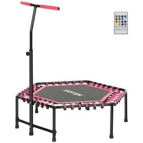 45" Rebounder Trampoline for Adults, Quiet Bungee Rebounder with LED Lights and Adjustable Handle, Pink