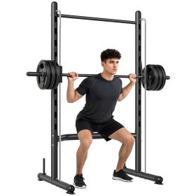 Squat Rack with Pull Up Bar and Barbell Bar Adjustable Bench Press Multi-Function Weight Lifting Half Rack Black