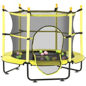 4.6' Trampoline for Kids with Safety Enclosure & Ball Pit, Yellow