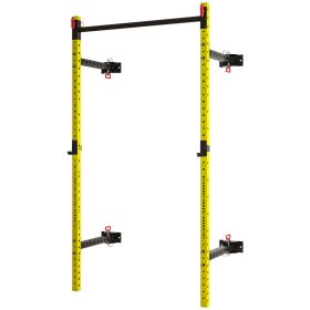 Folding Squat Rack with Pull Up Bar, Wall Mounted and Adjustable, 1000 Pounds Capacity Power Rack, Yellow