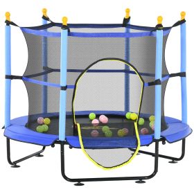 4.6' Trampoline for Kids with Safety Enclosure & Ball Pit, Blue