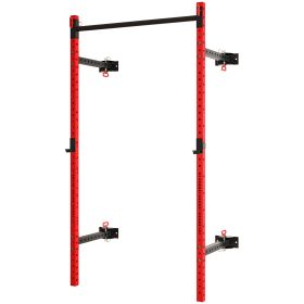 Folding Squat Rack with Pull Up Bar, Wall Mounted and Adjustable, 1000 Pounds Capacity Power Rack, Red
