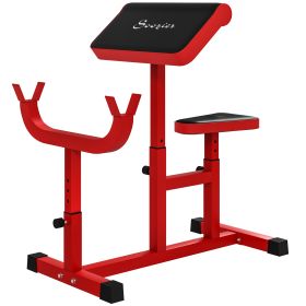 265 LBS Preacher Curl Bench for Strength Training, Adjustable Seated Arm Isolated Barbell Dumbbell Bicep Station, Red