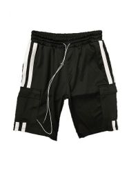 Two Stripe Cargo Pouch Shorts (Color: BLACK WHITE, size: 3XL)