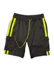 Two Stripe Cargo Pouch Shorts (Color: black lime, size: 2XL)