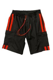 Two Stripe Cargo Pouch Shorts (Color: black red, size: S)