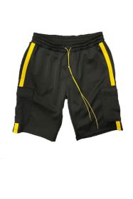 Two Stripe Cargo Pouch Shorts (Color: black yellow, size: XL)