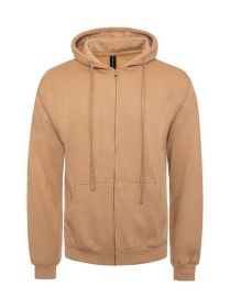 FLEECE ZIPPER HOODIE (Color: Tan, size: M)