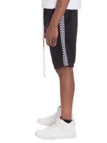 Weiv Mens Checkered Stripe Track Shorts (Color: Black, size: L)