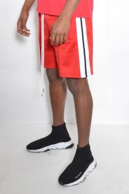 Short Sleeve Striped Tape Tshirt (Color: Red, size: 3XL)