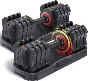 Adjustable Dumbbell Set of 22.5LB Set-1Sec Adjustable Dumbbell Weights-5 in 1 Free Weights Dumbbells Set with Effortless Tray/No-Slip Handle-Compact S (Color: as Pic)