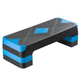 VEVOR Aerobic Exercise Step Platform, 28-Inch Workout Aerobic Stepper, Height Adjustable Fitness Training Step Deck Trainer with 4 Risers (Color: Blue)