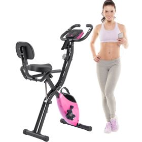 Folding Exercise Bike, Fitness Upright and Recumbent X-Bike with 16-Level Adjustable Resistance, Arm Bands and Backrest (Material: Metal, Color: Pink)